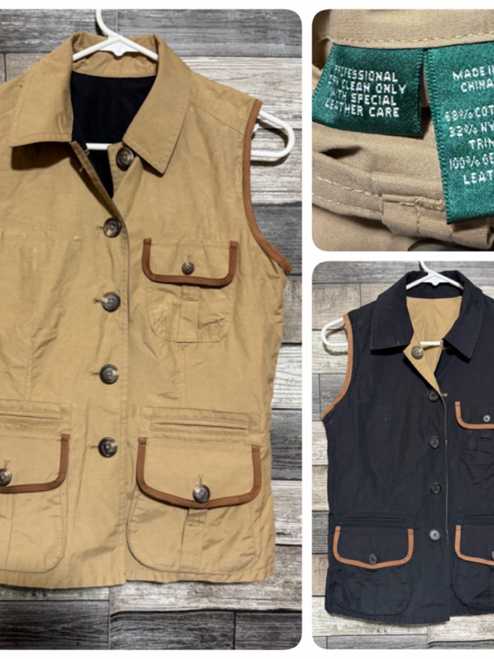 Lauren Ralph Lauren Utility Vest Reversible Women’s XS Tan Black (READ)